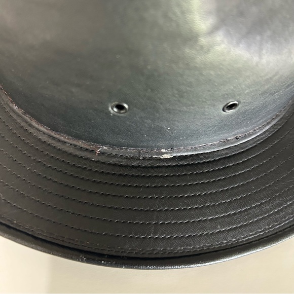 VINTAGE HENSCHEL BLACK LEATHER FEDORA HAT SIZE M - Picture 6 of 8